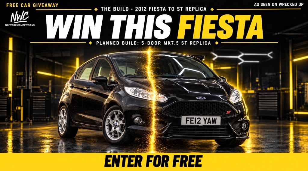 Win this Fiesta free car giveaway poster. Planned 5-door Mk7.5 ST replica, as seen on Wrecked Up.